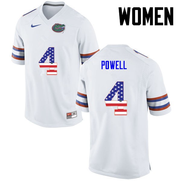 Florida Gators Women #4 Brandon Powell College Football USA Flag Fashion White